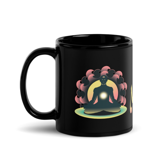 The Great Meditation Icon Black Glossy Mug